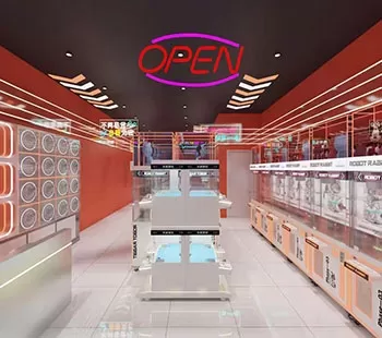 Red themed claw machine store