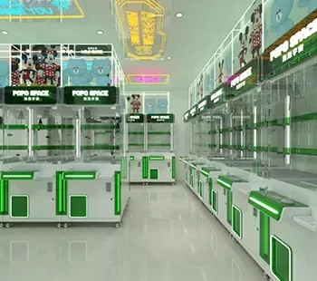 Green themed claw machine store