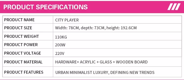 Dazzling multi-color LED lighting effects on the City Player machine frame City Player