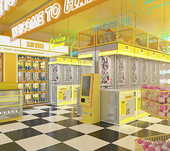 yellow themed claw machine store
