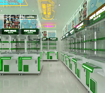 Green themed claw machine store